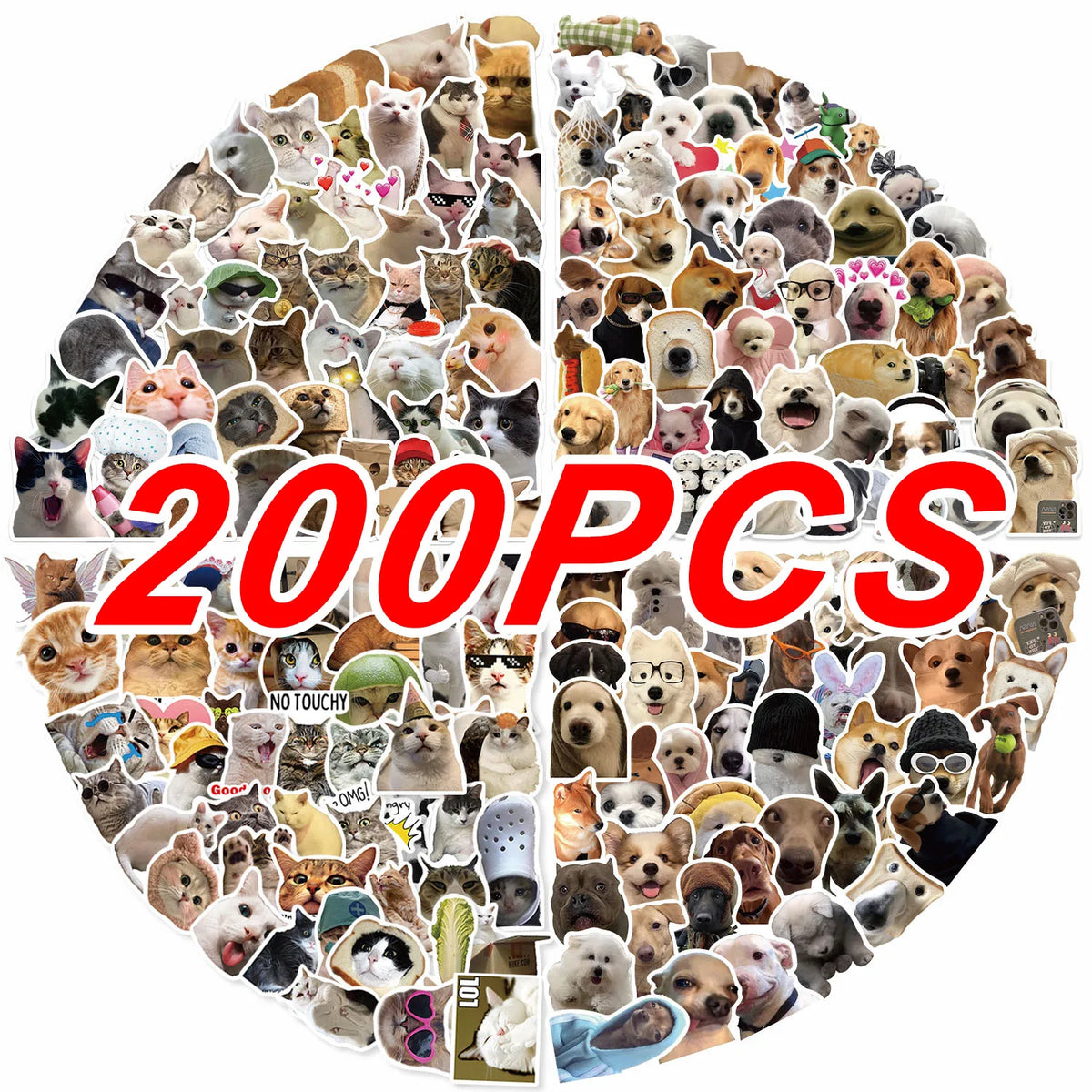 100/200Pcs cute cat and dog stickers